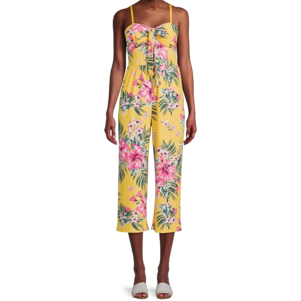 NWT JUNIORS NO BOUNDARIES SMOCKED FLORAL JUMPSUIT SIZE XS - Picture 1 of 3